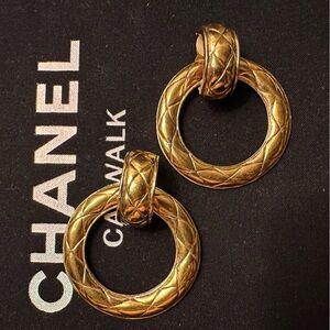 Chanel vintage matelasse quilted hoop earrings